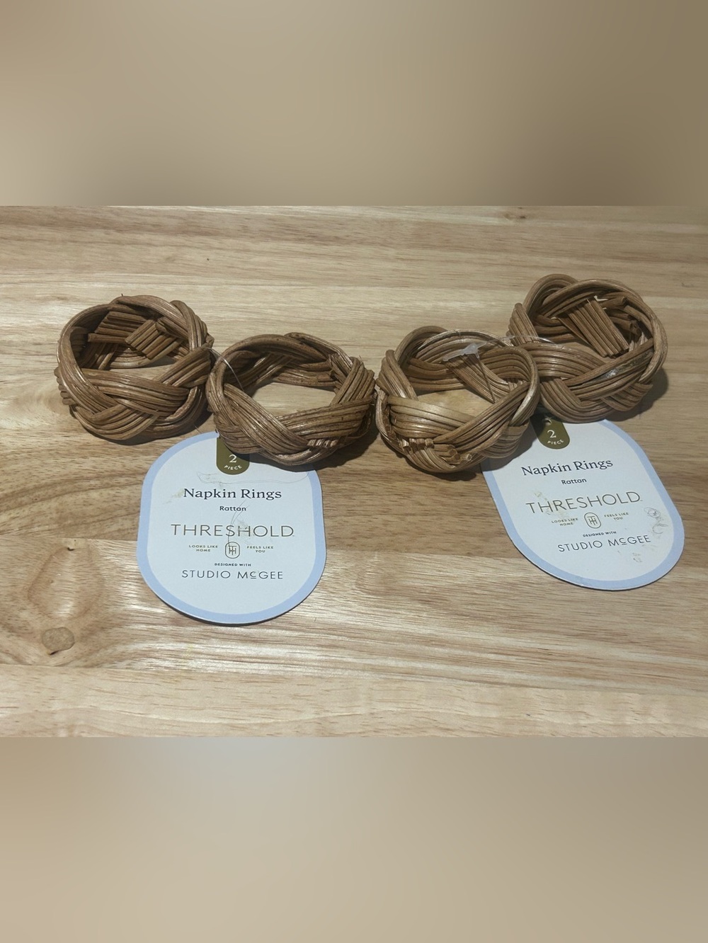Threshold Studio McGee Rattan Napkin Rings - Natural Brown
